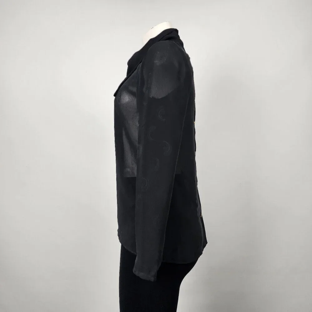 Vintage Black Sheer Neck Tie Back Buttoned Blouse Top Size S - Picture 4 of 9